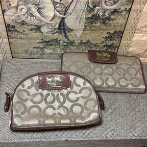 Coach Signature C Op Art Optic Beige Cream Signature Bifold Wallet Zip Pouch Set